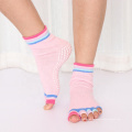 Benutzerdefinierte Baumwolle Anti Slip Pilates Grip Toeless Open Toe Frauen Yoga Socken